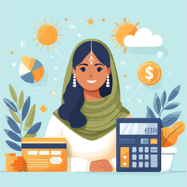 Vector una ilustración plana de una mujer administrando las finanzas.