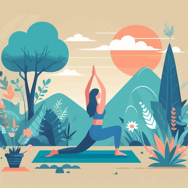 Vector una ilustración plana de una mujer europea haciendo yoga