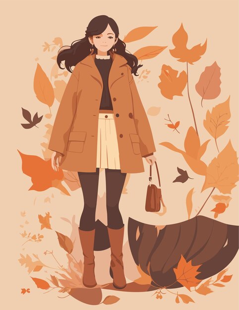 Vector una ilustración plana de una mujer que disfruta de la temporada de otoño