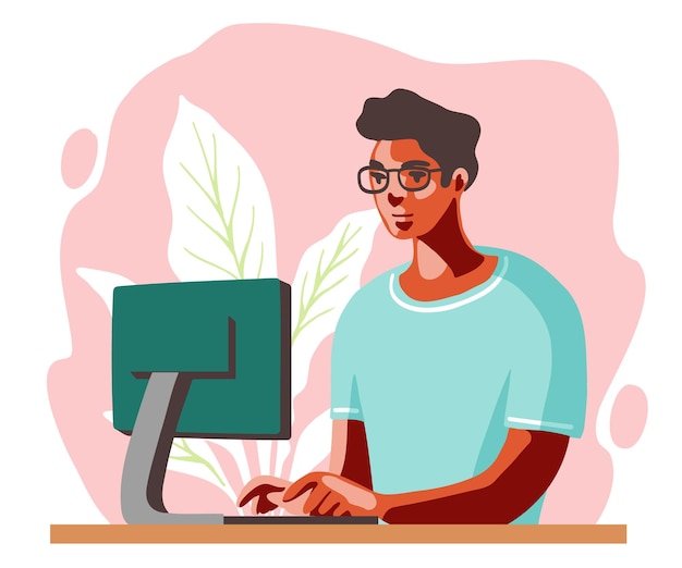 Ilustración plana de una mujer trabajando con una computadora