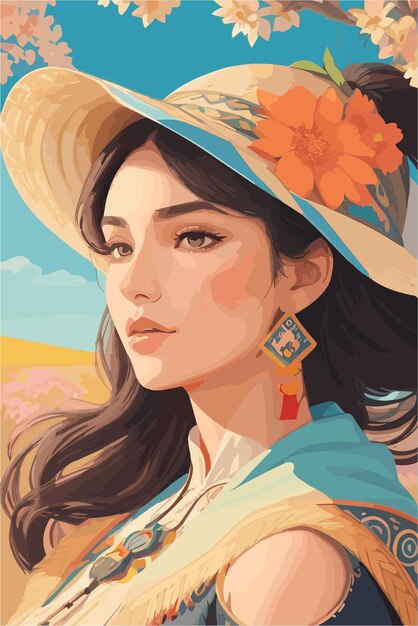 Vector una ilustración plana de una mujer con vibraciones de verano