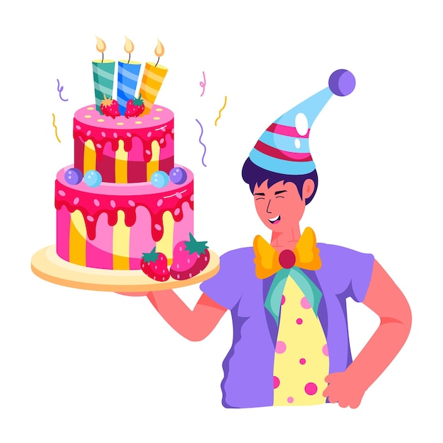 Ilustración plana de una niña feliz con un regalo de cumpleaños