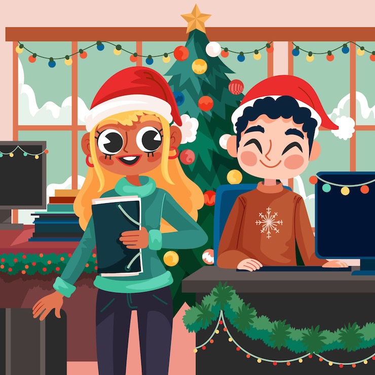 Vector ilustración plana de oficina de navidad