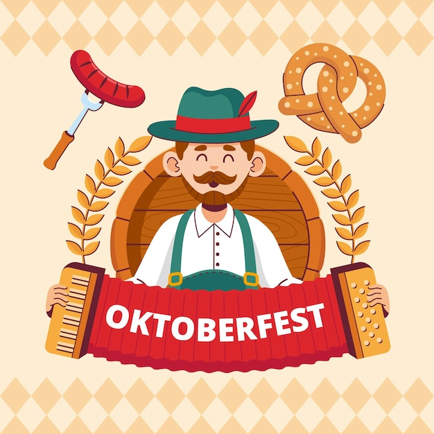 Vector ilustración plana del oktoberfest dibujada a mano