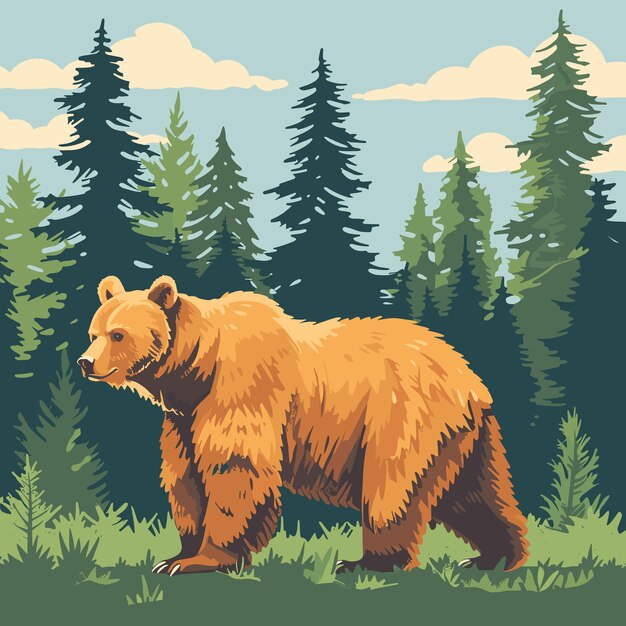 Ilustración plana de un oso en el bosque de alta resolución