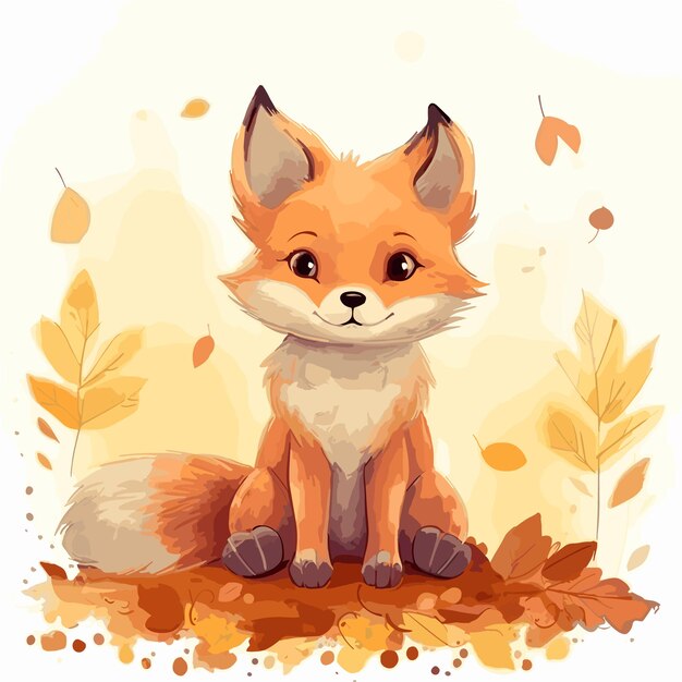 Vector ilustración plana para otoño zorro acuarela animal de dibujos animados