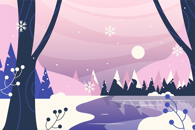 Ilustración plana de paisaje de invierno dibujada a mano