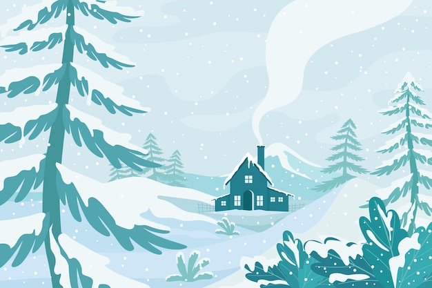 Ilustración plana de paisaje de invierno dibujada a mano