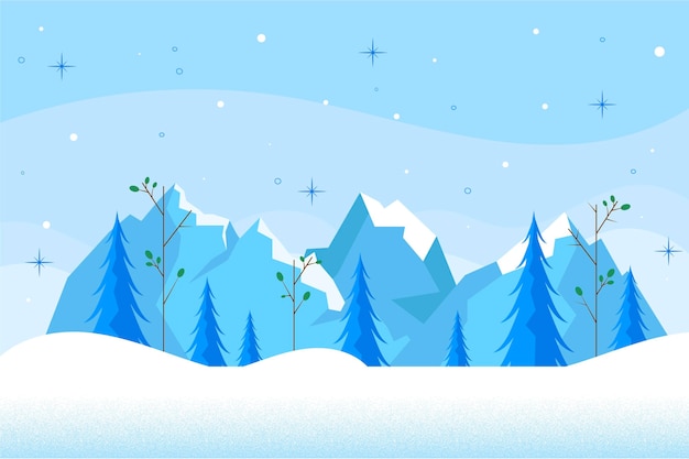 Ilustración plana de paisaje de invierno dibujada a mano