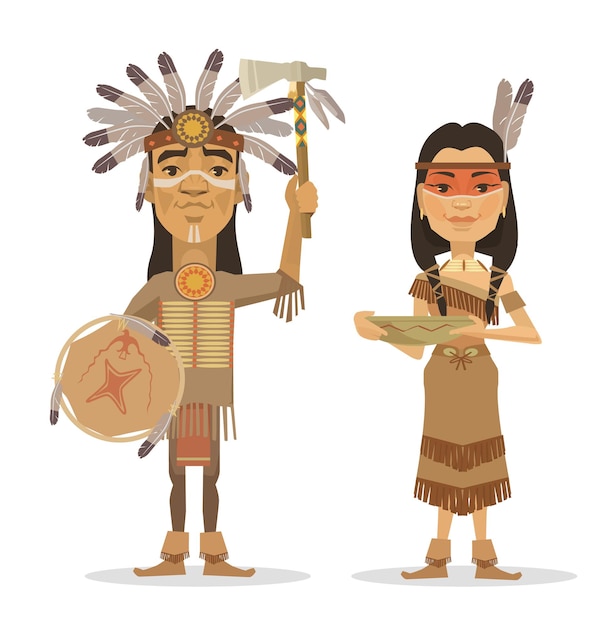 Ilustración plana de pareja de nativos americanos