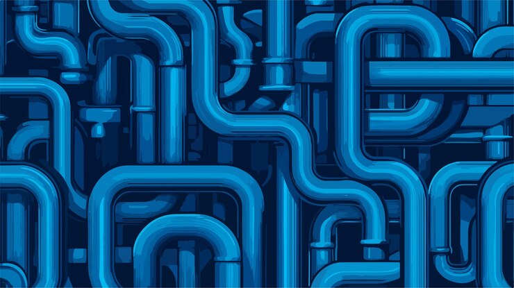 Ilustración plana del patrón vectorial de las tuberías azules