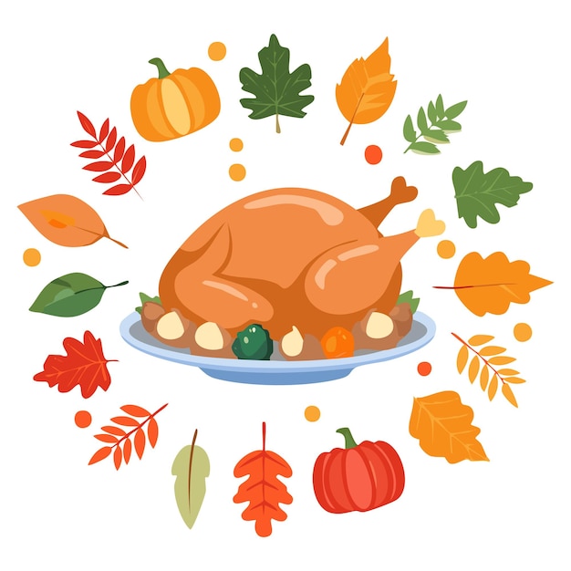 Ilustración plana del pavo de Acción de Gracias