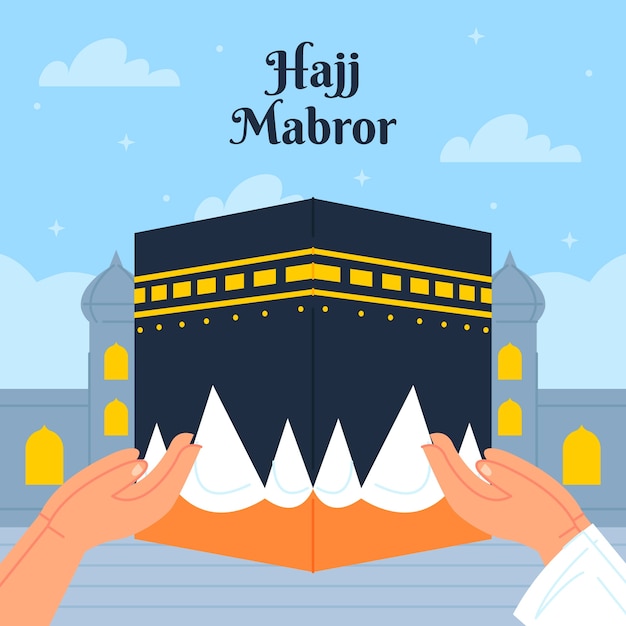 Ilustración plana para la peregrinación hajj islámica