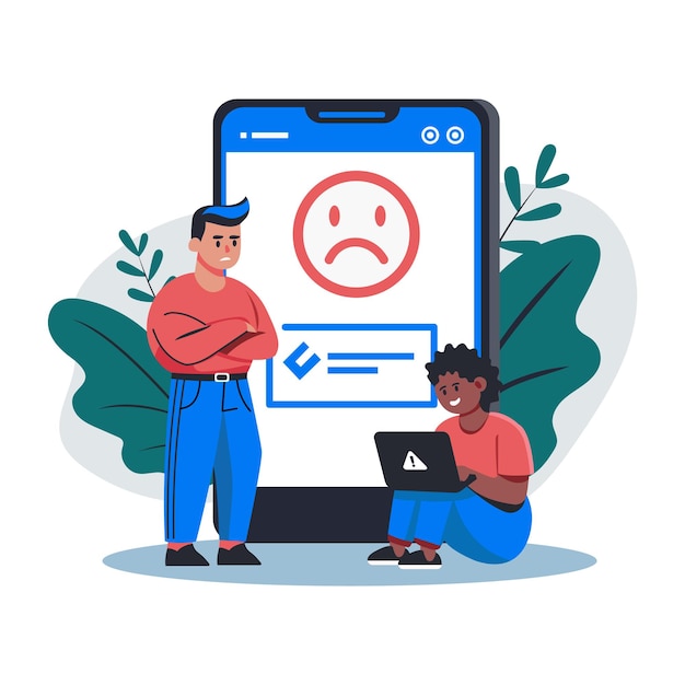 Una ilustración plana de un personaje enojado por el problema de la red