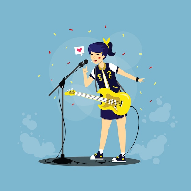 Vector ilustración plana de personaje guitarrista