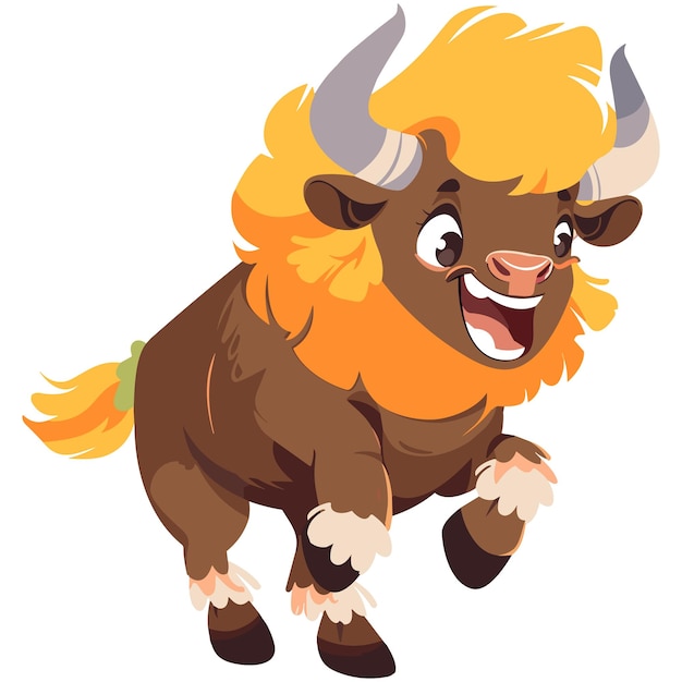 Ilustración plana de personaje lindo bisonte