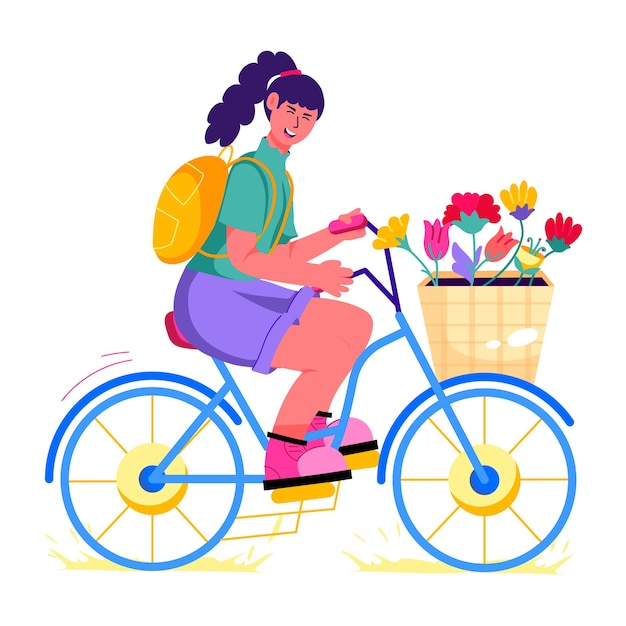 Una ilustración plana de personajes de ciclismo