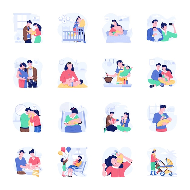 Una ilustración plana de personajes de padres recién nacidos