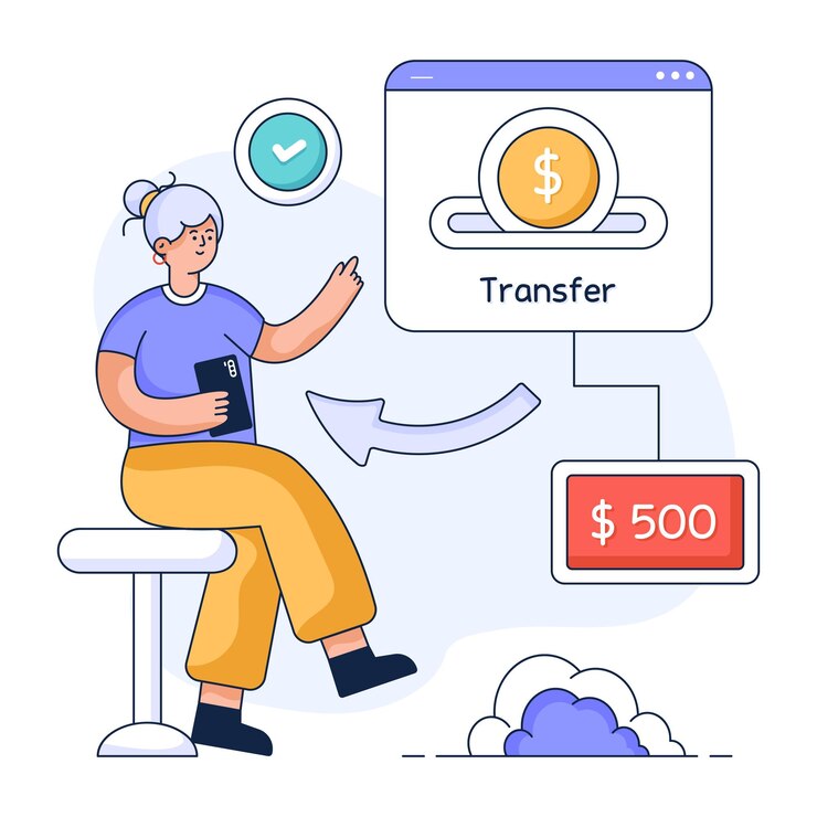 Vector una ilustración plana personalizable de transferencia de dinero