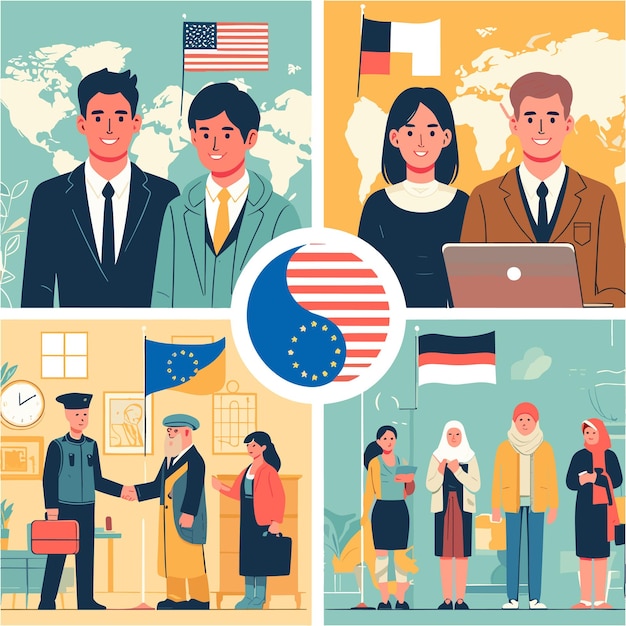 Una ilustración plana de personas de diversas etnias