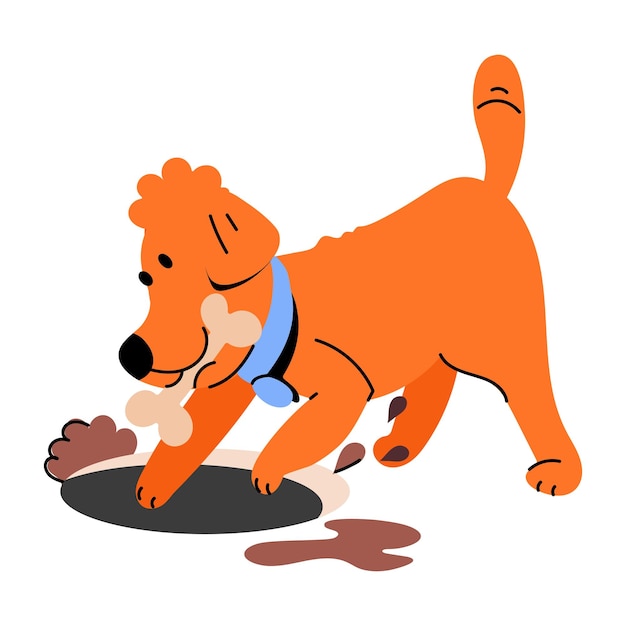 Vector ilustración plana práctica de un cachorro excavando