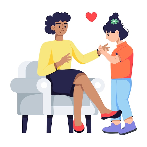 Ilustración plana práctica que muestra la adopción interracial