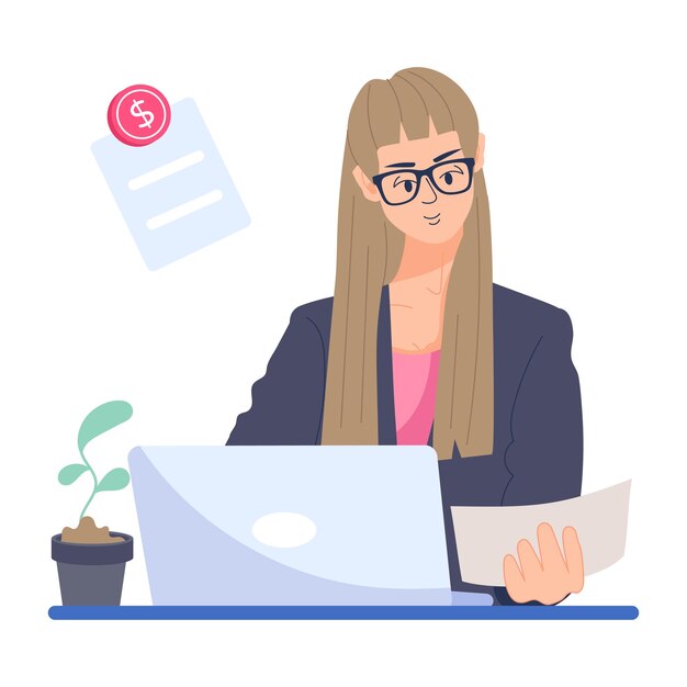 Ilustración plana práctica de trabajo en línea
