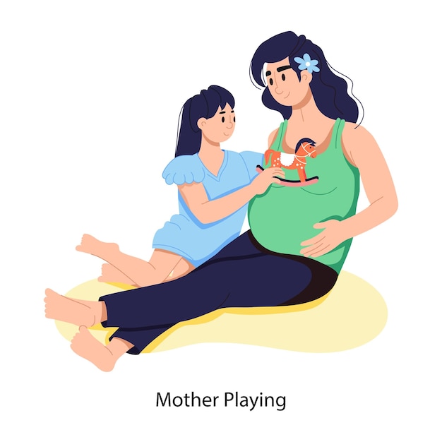 Vector ilustración plana premium de una madre jugando con su hija