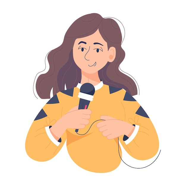 Vector ilustración plana premium de niña cantando