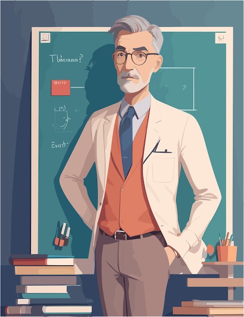 Vector una ilustración plana de profesor con fondo simple