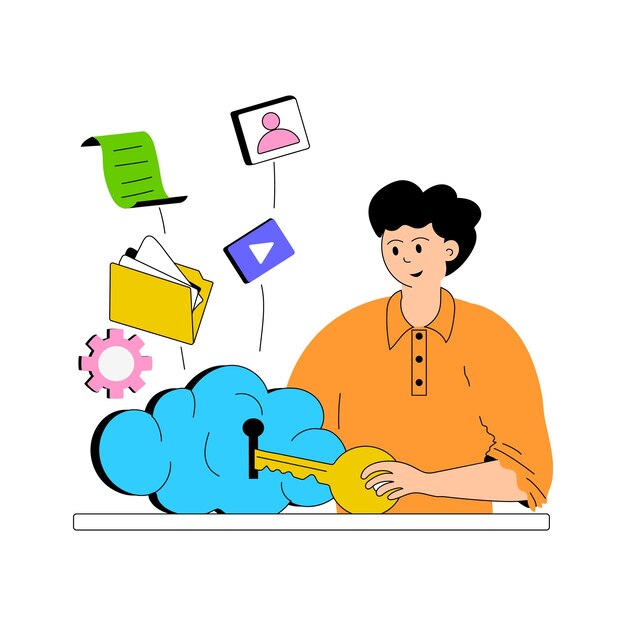 Ilustración plana de protección de datos en la nube en estilo moderno