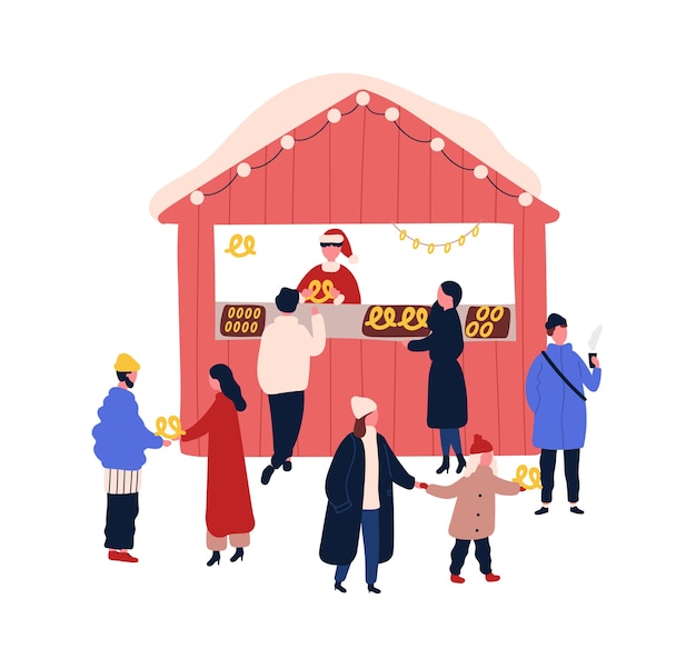 Ilustración plana de puesto de feria de navidad