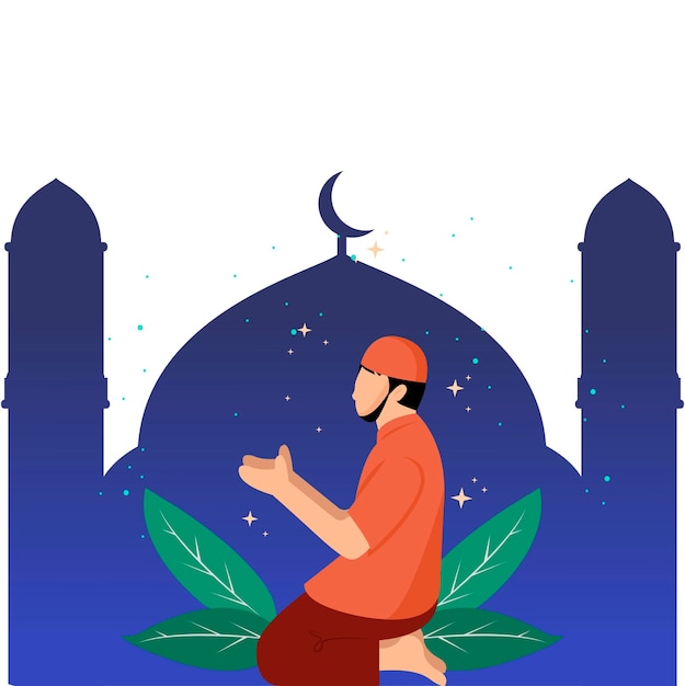 Ilustración plana de Ramadán Hombre musulmán rezando