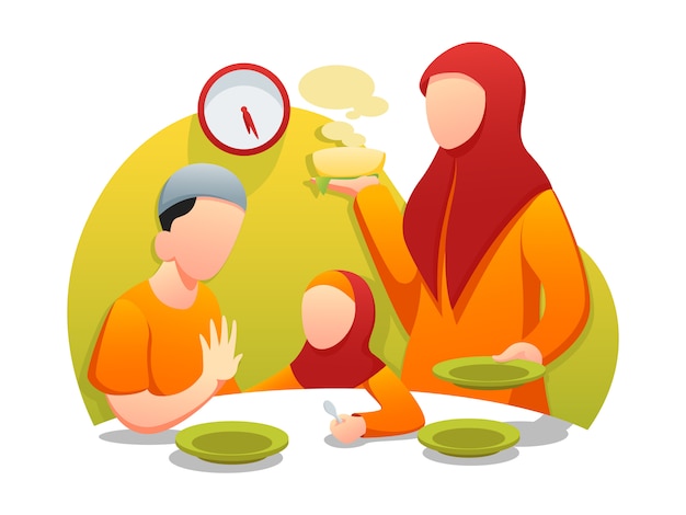 Ilustración plana de Ramadan Sahur Iftar Web