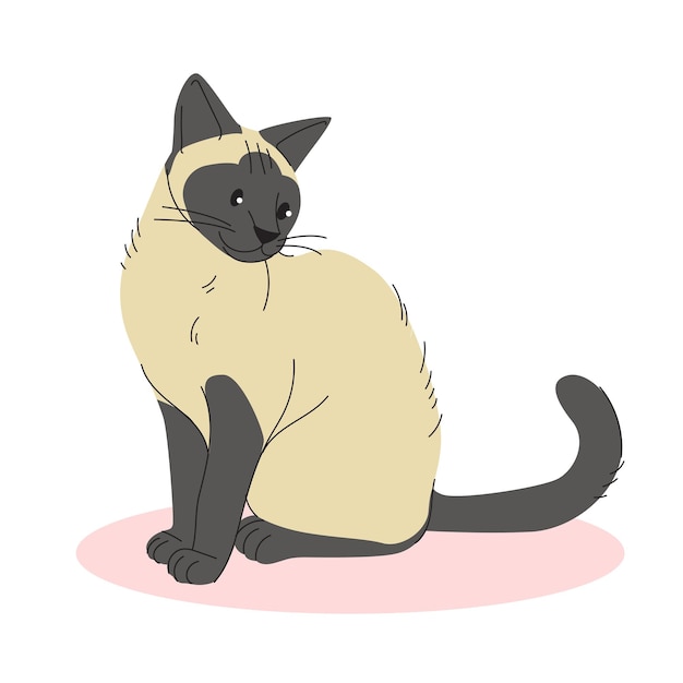 Ilustración plana de la raza de gato balinés