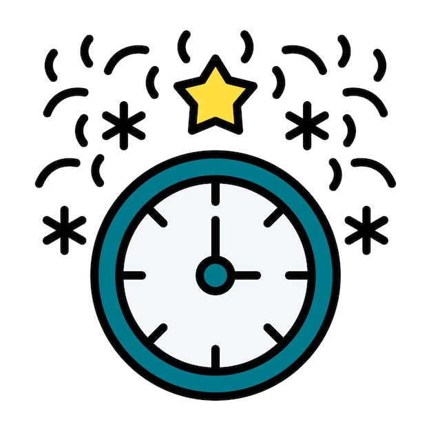 Ilustración plana del reloj de año nuevo