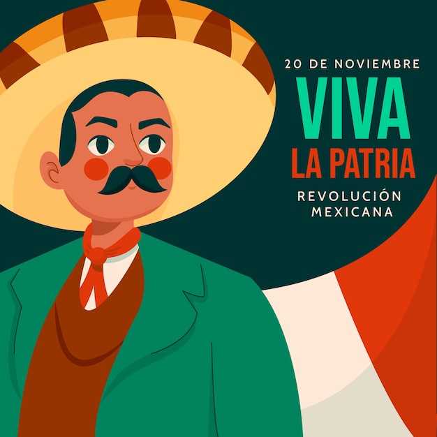 Ilustración plana revolución mexicana