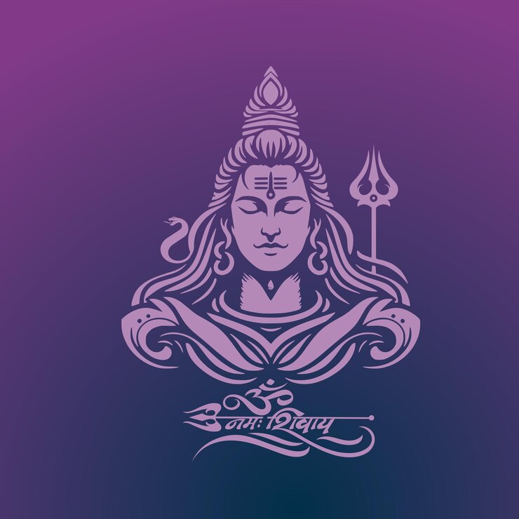 Vector ilustración plana del señor shiva con la caligrafía hindi om namah shivaya