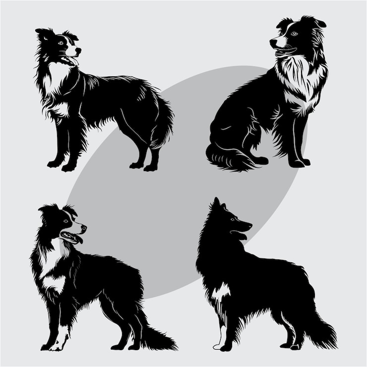 Vector ilustración plana de la silueta del perro border collie