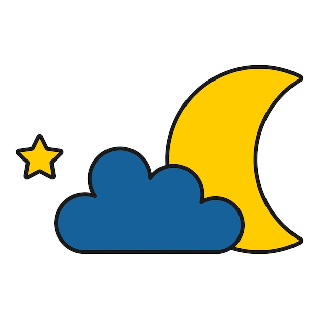 Ilustración plana simple de luna y nube Ilustración vectorial