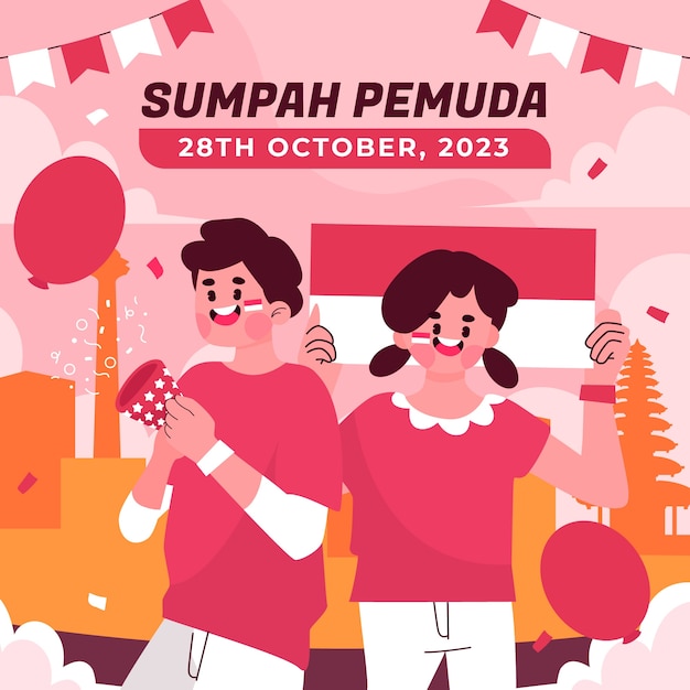 Vector ilustración plana para el sumpah pemuda indonesio