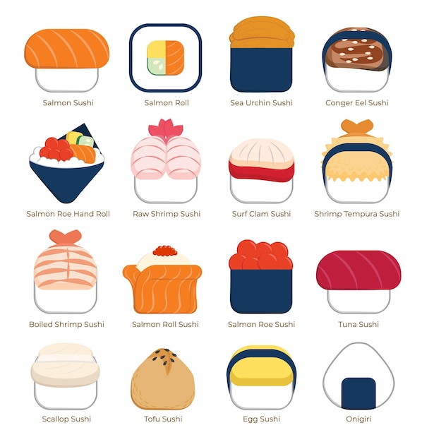 Ilustración plana de sushi con expresión facial