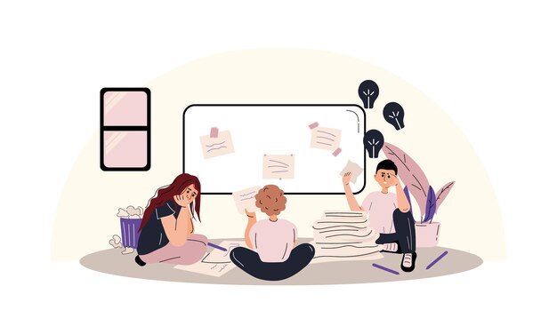 Ilustración plana Un tablero con notas Creando una idea