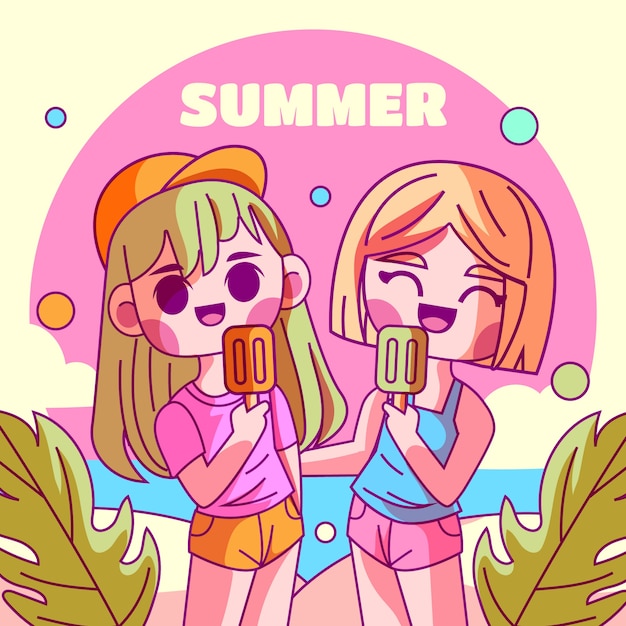 Vector ilustración plana para la temporada de verano con amigos.