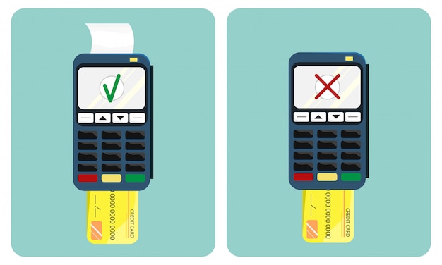 Ilustración plana de la terminal de pago y tarjeta de crédito