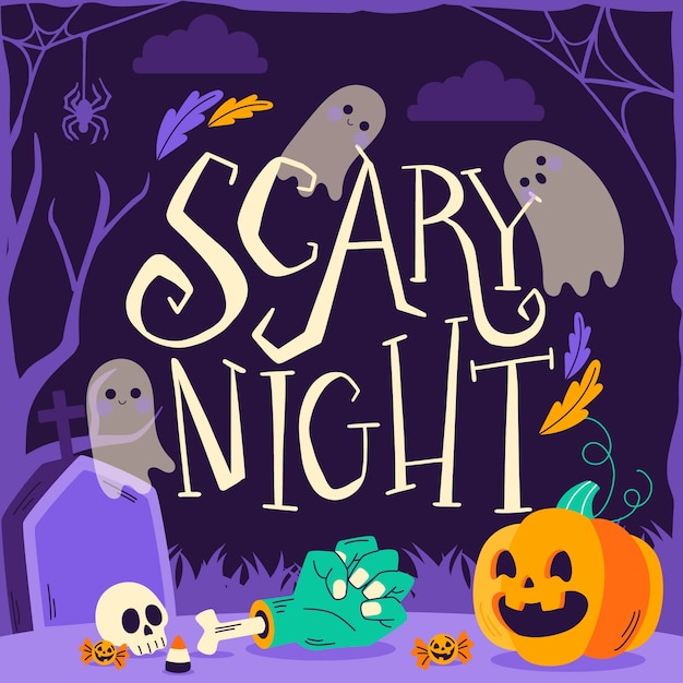 Ilustración plana del texto de Halloween