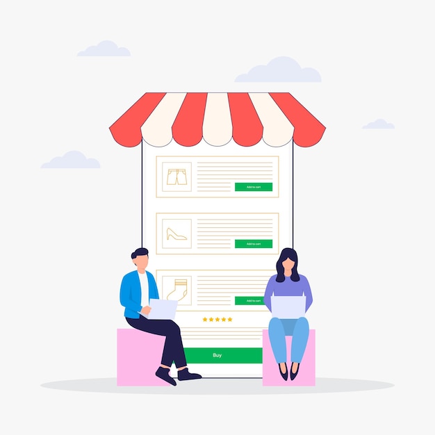 Ilustración plana de la tienda en línea