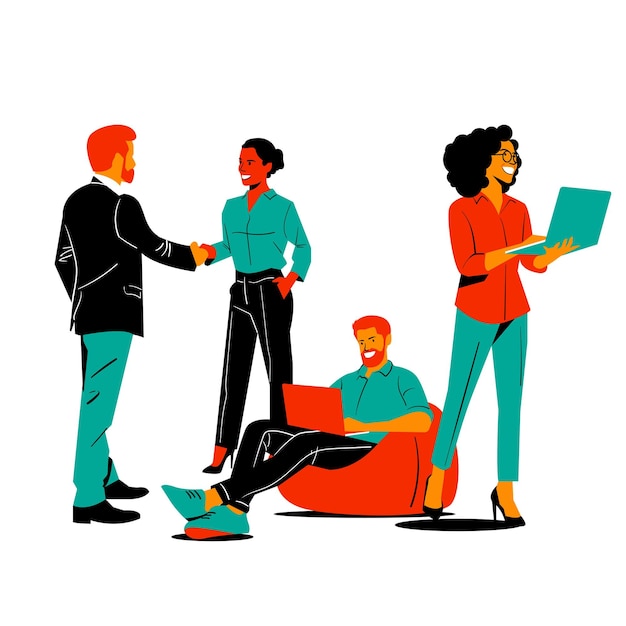 Ilustración plana Trabajando con una computadora portátil y discutiendo aislado