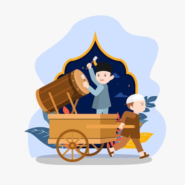ilustración plana de la tradición musulmana takbiran