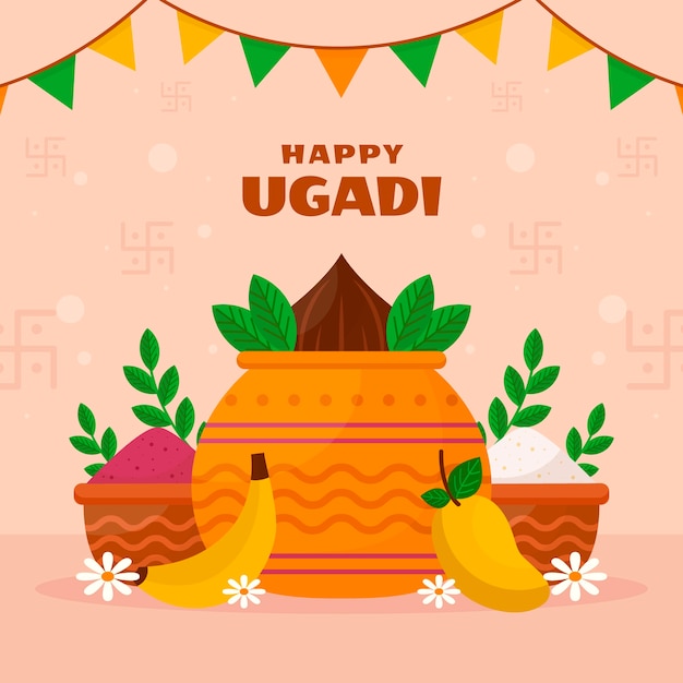 Ilustración plana de ugadi